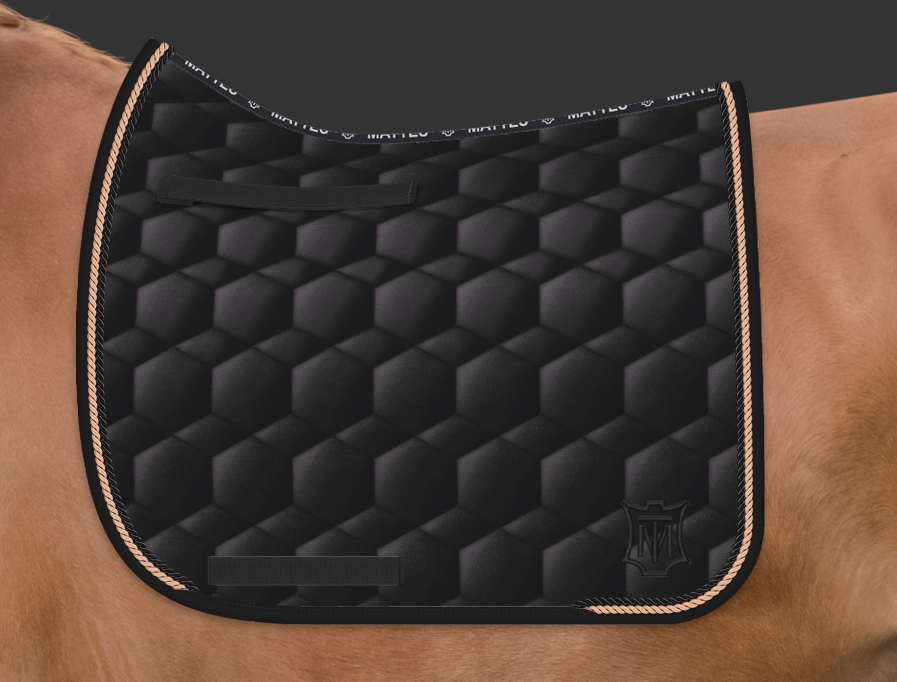 Mattes Sheen Square satulahuopa kahdella nyörillä Musta/piping musta + salmon