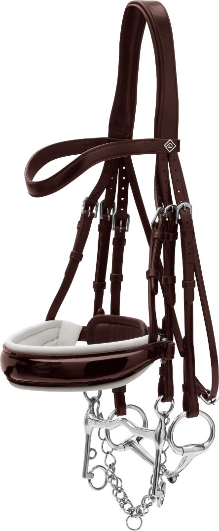 Dy'on Patent crank noseband kankisuitset valkoisella toppauksella Ruskea