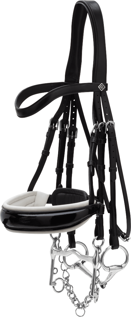 Dy'on Patent crank noseband kankisuitset valkoisella toppauksella Musta