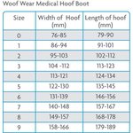 Woof Wear Medical Hoof Boot kaviosuoja kokotaulukko